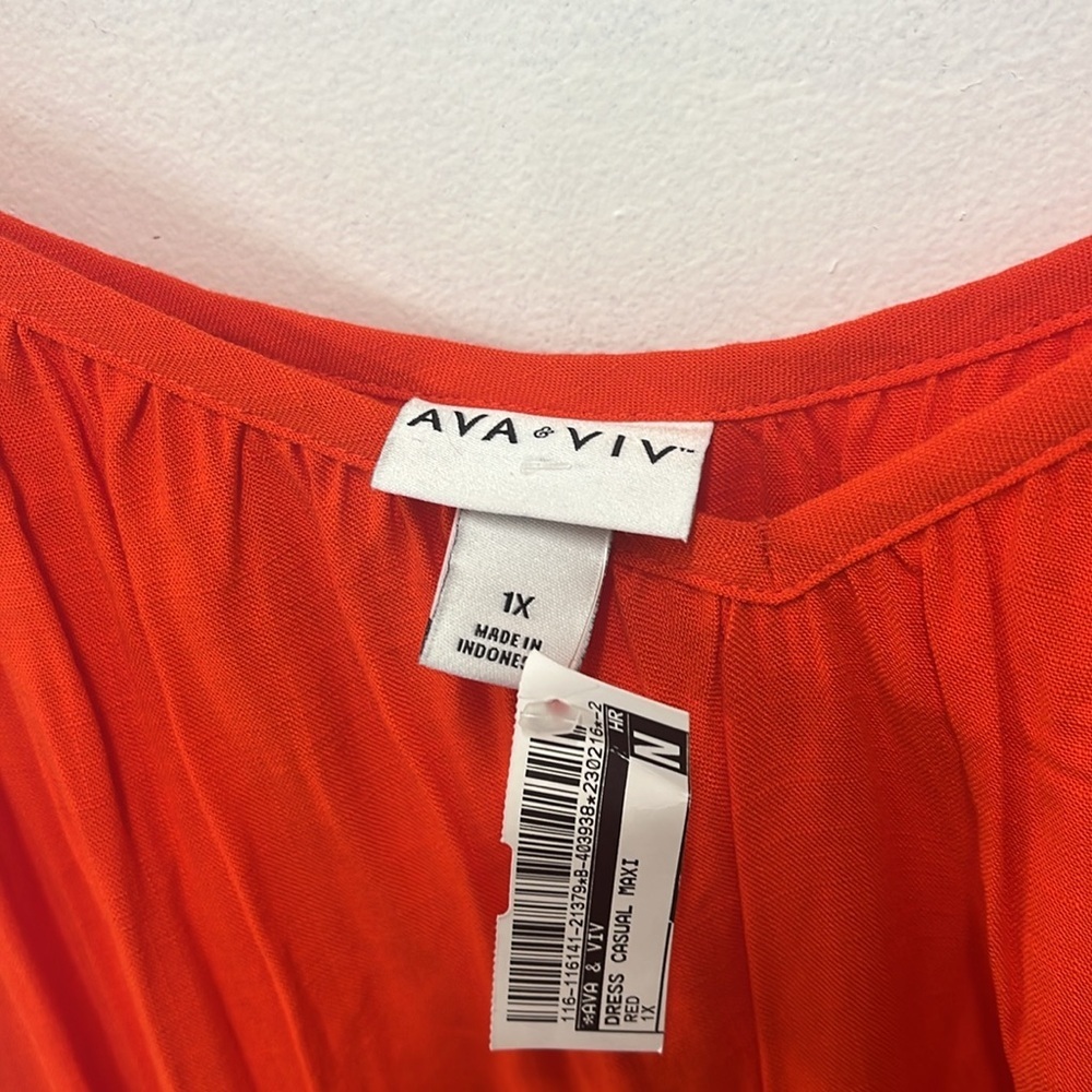 Ava Viv Red/Orange Maxi Dress spaghetti strap Tassle bowtie ruffle plus size 1X - Picture 6 of 9